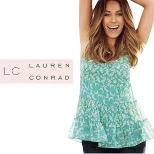 LC Lauren Conrad Juniors XS Seafoam/ Pink/White Floral Flowy Tank Top Blouse
